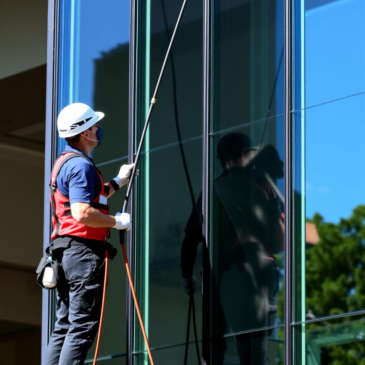 Glasbewassing van een modern bedrijfspand